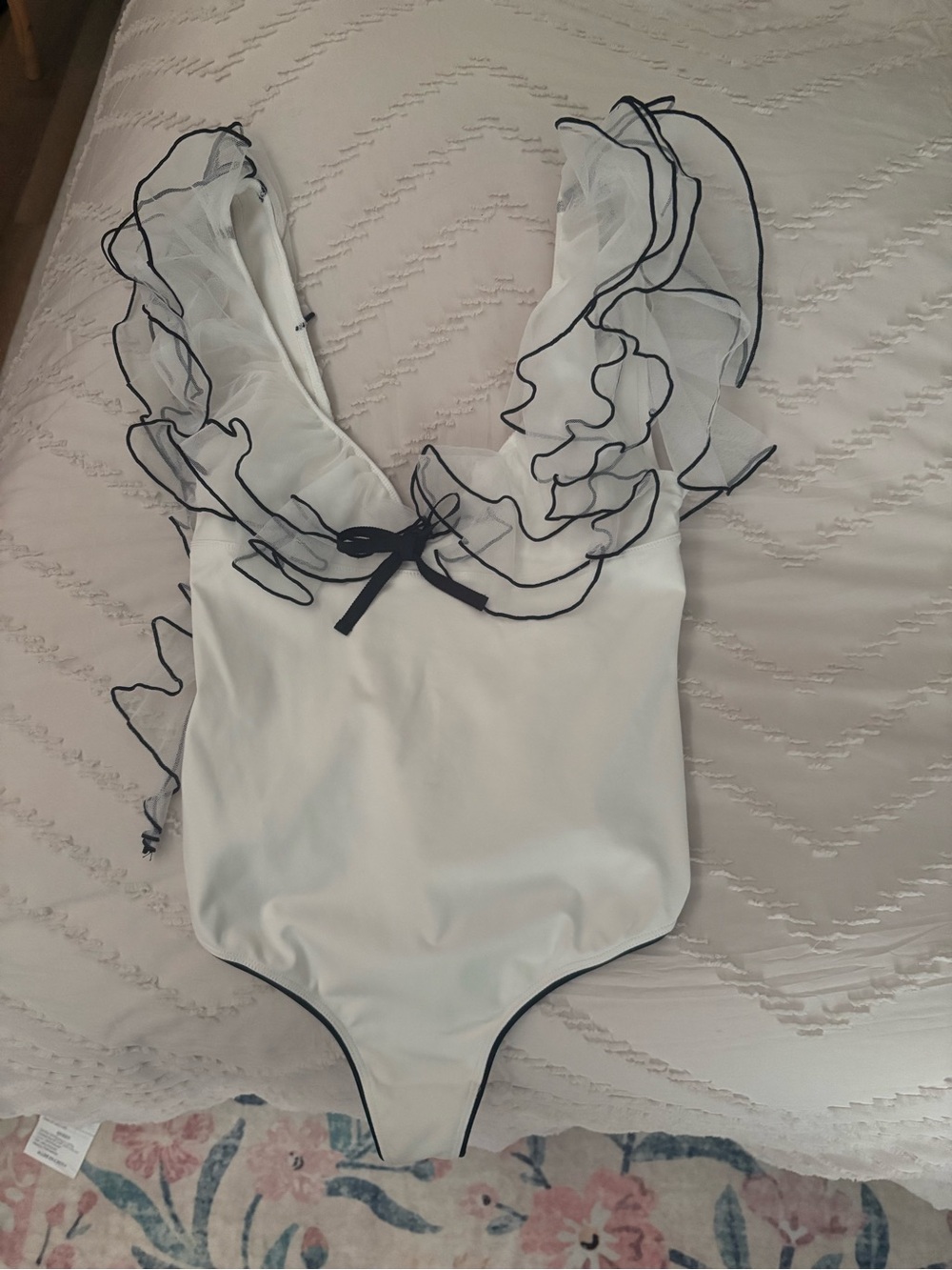 White Ruffle Trim Free People Body Suit